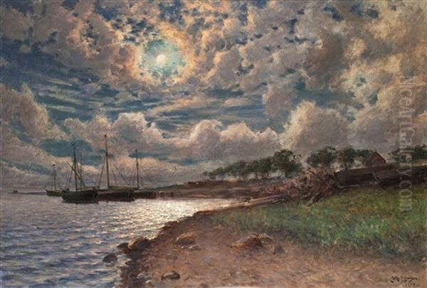 Moonlight Over The Bay Oil Painting by Johan Ericson