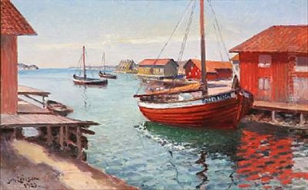 Summer Day In A Swedish Harbour, Presumably Karingon Oil Painting by Johan Ericson