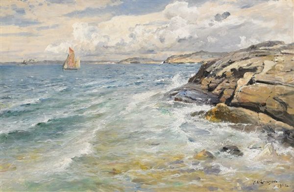 Angare Och Segelbat, Marstrand Oil Painting by Johan Ericson