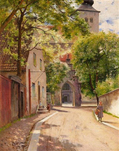 Barn Pa Norra Kyrkogatan, Visby Oil Painting by Johan Ericson