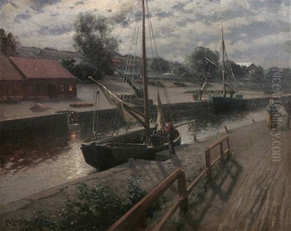 Hamnliv I Mansken Oil Painting by Johan Ericson