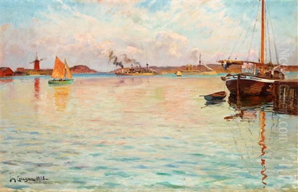 Pansarfartyg Pa Redden, Marstrand Oil Painting by Johan Ericson