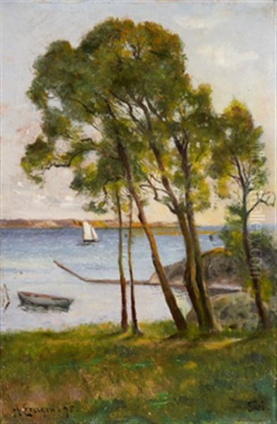 Kustmotiv Fran Saro Med Segelbat Oil Painting by Johan Ericson