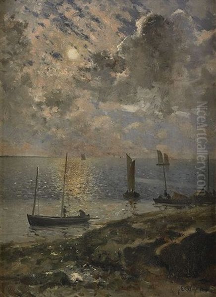 Bretagniska Fiskebatar I Mansken Oil Painting by Johan Ericson