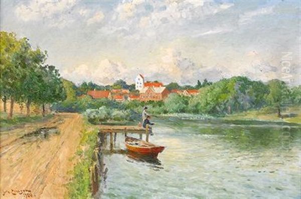 Metande Pojkar I Sommarlandskap Oil Painting by Johan Ericson