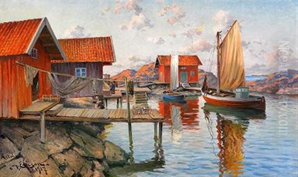 Fiskelage Vid Astol Oil Painting by Johan Ericson