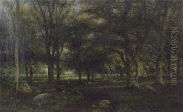 Cattle In A Wood Oil Painting by Johan Ericson