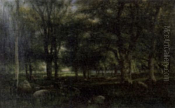 Cattle In A Wood Oil Painting by Johan Ericson