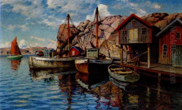 Pa Bryggan, Smogen Oil Painting by Johan Ericson