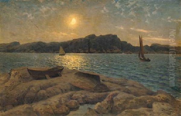 Sunset On The Bay Oil Painting by Johan Ericson