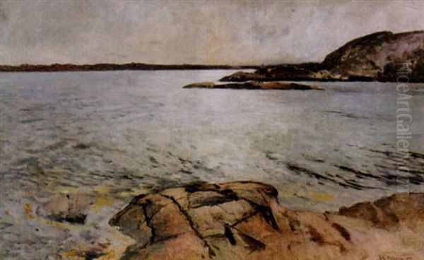 Strandlandskap Med Klippor, Havsutsikt Fran Marstrand Oil Painting by Johan Ericson