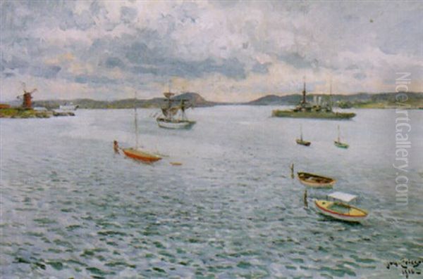 Fartyg Och Segelbatar - Utsikt Fran Vastkusten Oil Painting by Johan Ericson