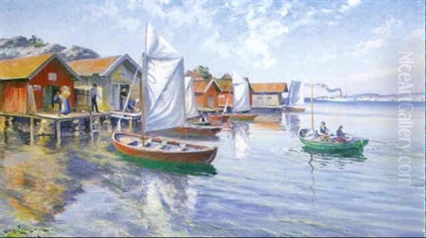 Fiskelage I Bohuslan Oil Painting by Johan Ericson