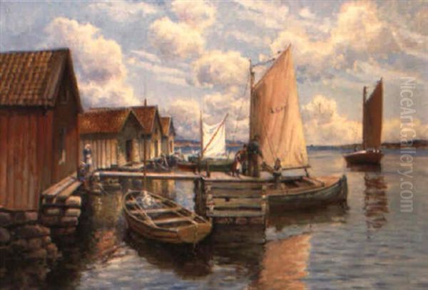 Fiskebodar, Bryggor Och Batar Oil Painting by Johan Ericson