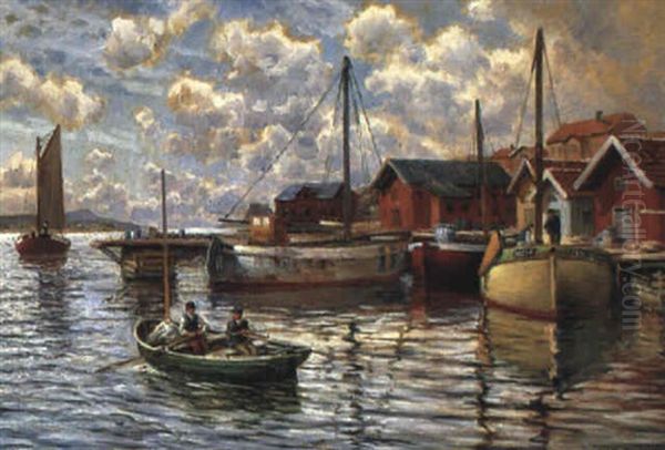 Fiskelege Pa V,stkusten Oil Painting by Johan Ericson