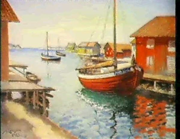 Motiv Fra Bohuslan Med Bade Og Boder Oil Painting by Johan Ericson