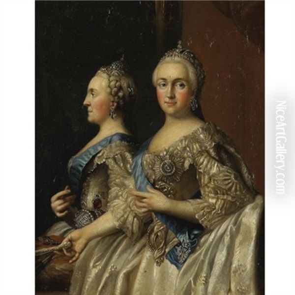 Portrait Of Catherine Ii In Front Of A Mirror Oil Painting by Vigilius Eriksen