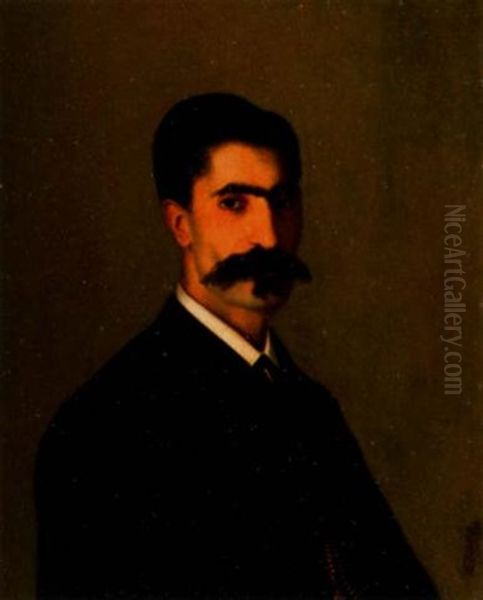 Portrait Of Man With Mustache Oil Painting by Carnig Erksergian