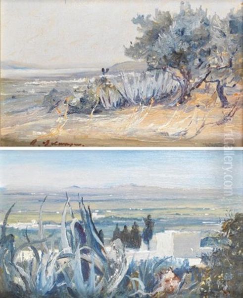 La Marsa Vue De Sidi Bou Said (+ La Plaine De Carthage Vue De Sidi Bou Said; 2 Works) Oil Painting by Baron Rodolphe d' Erlanger