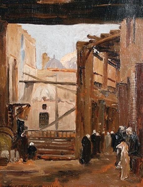 A Souk Scene Oil Painting by Baron Rodolphe d' Erlanger