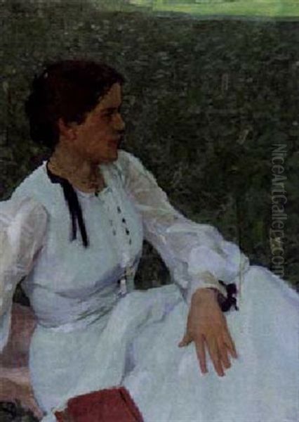 Anna Erler In Weisem Gewand Oil Painting by Fritz Erler