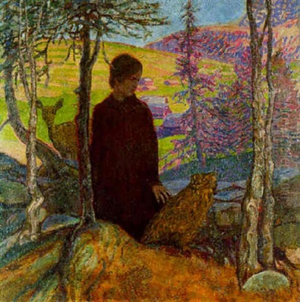 Frau Mit Reh Und Eule Im Wald Oil Painting by Fritz Erler