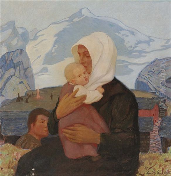 Mutter Mit Kind Oil Painting by Erich Erler-Samedan