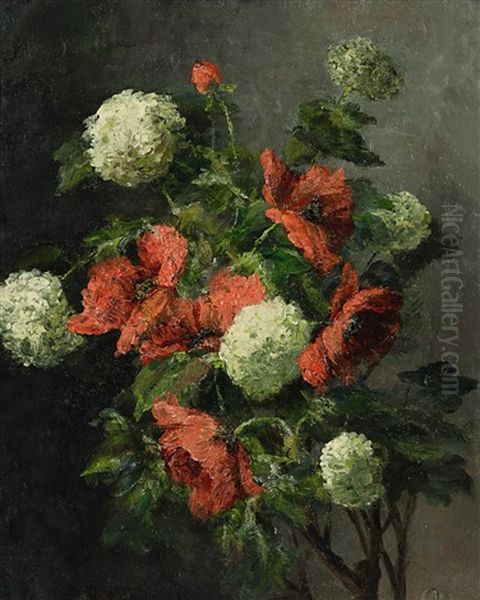 Stillleben Mit Mohnblumen Und Schneeballen Oil Painting by Erich Erler-Samedan