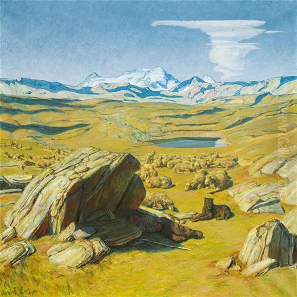 Early Summer On The Greina Plateau Oil Painting by Erich Erler-Samedan