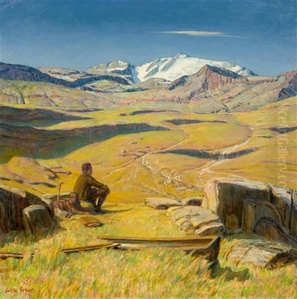 Scheidender Sommer (wohl Mit Blick Auf Die Greina Ebene Mit Dem Piz Medel) Oil Painting by Erich Erler-Samedan