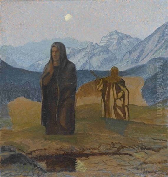 Abendgebet.(?) Oil Painting by Erich Erler-Samedan