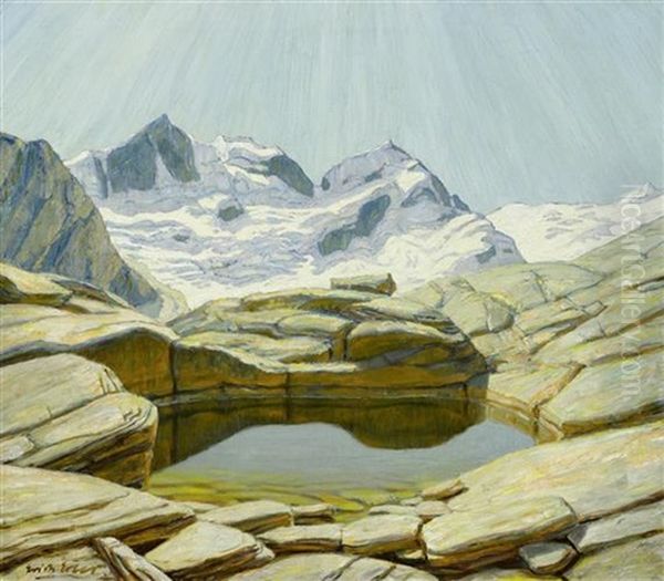 Mittag (blick Auf Piz Bernina Und Piz Roseg In Der Mittagssonne) by Erich Erler-Samedan