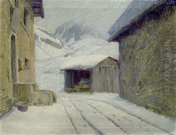 Julier-hospiz Im Engadin Oil Painting by Erich Erler-Samedan