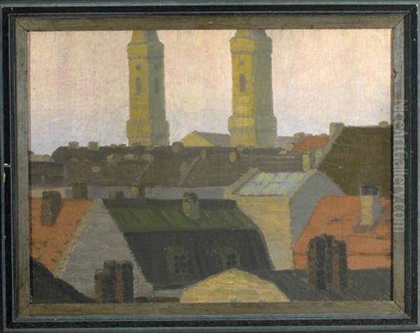 Blick Vom Atelier Auf (die) Dacher Der Maxvorstadt Oil Painting by Erich Erler-Samedan