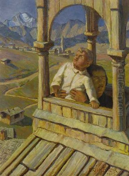 Mutter Mit Kind Im Glockenturm Oil Painting by Erich Erler-Samedan