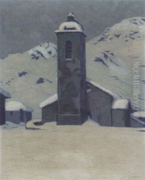 Bergkirche Im Schnee Oil Painting by Erich Erler-Samedan