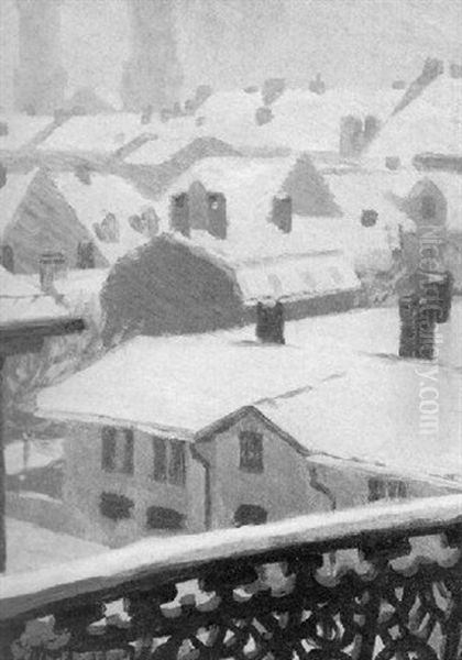 Winterstimmung Mit Blick Auf Die Ludwigskirche In Munchen Oil Painting by Erich Erler-Samedan