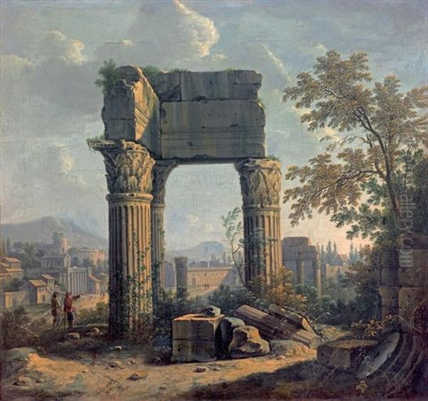 Vue Du Campo Vaccino A Rome Oil Painting by Johann Franciscus Ermels