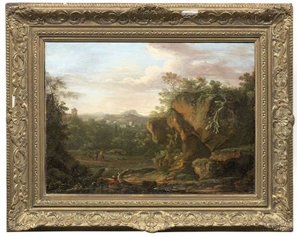 Sudliche Gebirgslandschaft Mit Figurenstaffage Oil Painting by Johann Franciscus Ermels