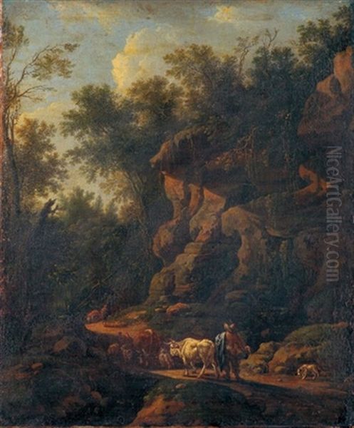 Gebirgige Waldlandschaft Mit Viehtreibern Oil Painting by Johann Franciscus Ermels