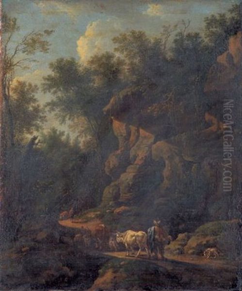 Gebirgige Waldlandschaft Mit Viehtreibern Oil Painting by Johann Franciscus Ermels