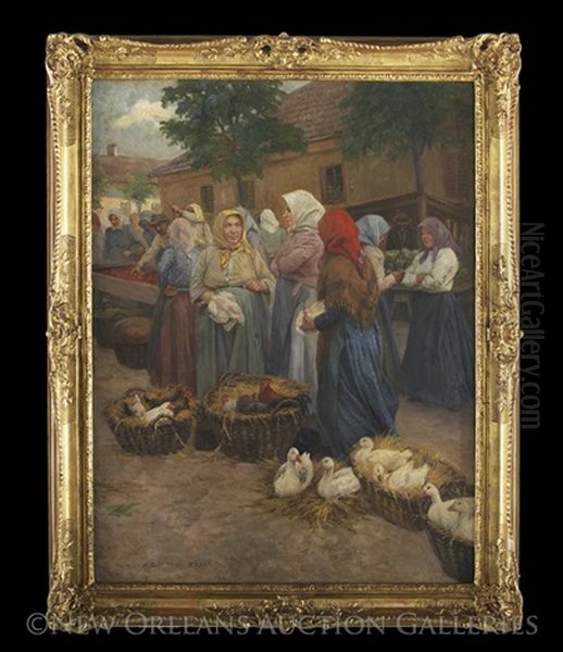 Market Day Oil Painting by Nador A. Erno