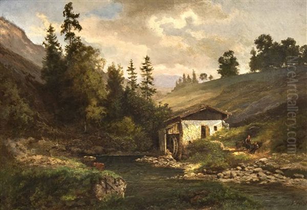 Wassermuhle Bei Berchtesgaden Oil Painting by Emil Von Ernst