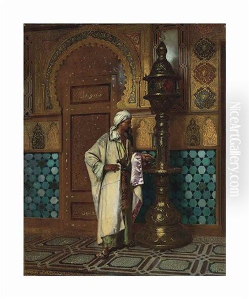 Tending The Lamp Oil Painting by Rudolf Ernst