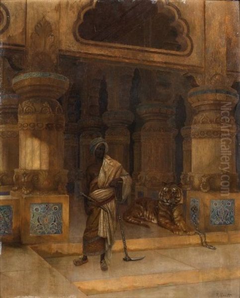 Garde Et Son Tigre A L'entree Du Palais Oil Painting by Rudolf Ernst