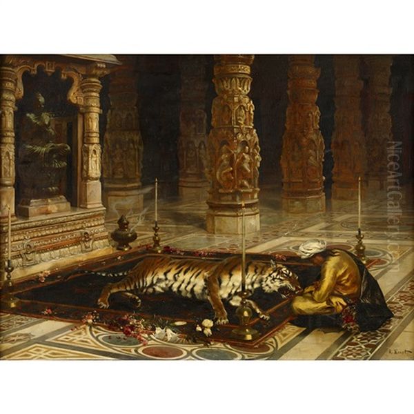 Honoring The Tiger Oil Painting by Rudolf Ernst