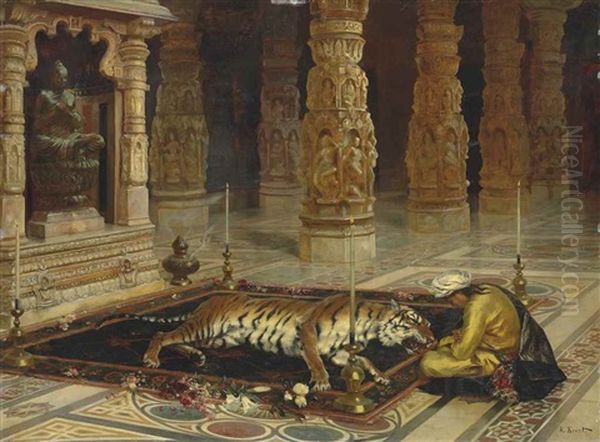 Honouring The Tiger Oil Painting by Rudolf Ernst