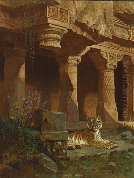 Tiger At Rest Oil Painting by Rudolf Ernst