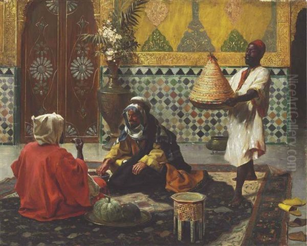 An Afternoon Discussion Oil Painting by Rudolf Ernst