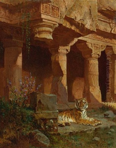 Tiger At Rest Oil Painting by Rudolf Ernst